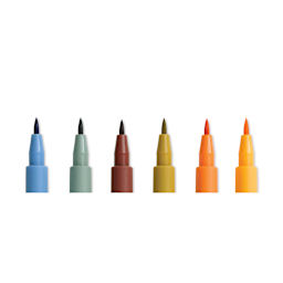 Faber-Castell Pitt Artist Pens- Harvest Colors, Set of 6, Brush Nib (close-up of nibs)