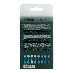 Faber-Castell Pitt Artist Pens- The Blues, Set of 7, Brush Nib (back of package)