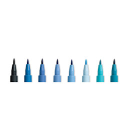 Faber-Castell Pitt Artist Pens- The Blues, Set of 7, Brush Nib (close-up of nibs)