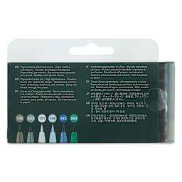 Faber-Castell Pitt Artist Pens- Winterlude, Set of 6, Brush Nib (back of package)