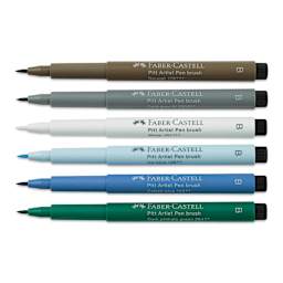 Faber-Castell Pitt Artist Pens- Winterlude, Set of 6, Brush Nib (pens with caps removed)