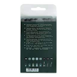 Faber-Castell Pitt Artist Pens- Black and Gray, Set of 8, Assorted (back of package)