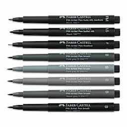 Faber-Castell Pitt Artist Pens- Black and Gray, Set of 8, Assorted (pens with caps removed)