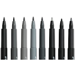 Faber-Castell Pitt Artist Pens- Black and Gray, Set of 8, Assorted