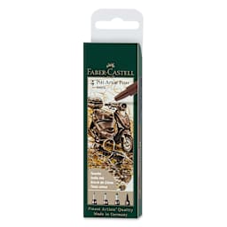 Faber-Castell Pitt Artist Pen Set - Sepia Wallet Set, Set of 4, Assorted Nibs