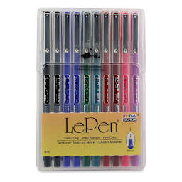 Marvy Uchida LePen Fine Line Marker Set - Basic Colors, Set of 10, front of the packaging