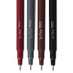 Marvy Uchida LePen Fine Line Marker Set  - Dark Colors, Set of 4, close-up of the nibs