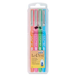 Marvy Uchida LePen Fine Line Marker Set  - Bright Colors, Set of 4, front of the packaging
