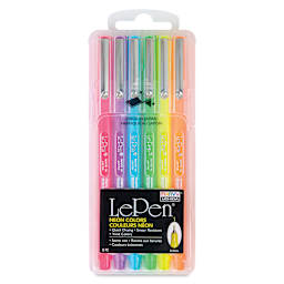 Marvy Uchida LePen Fine Line Marker Set  - Neon Colors, Set of 6, front of the packaging