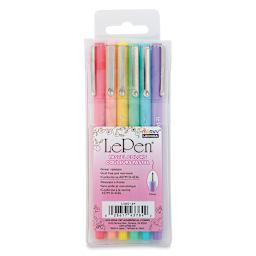 Marvy Uchida LePen Fine Line Marker Set - Pastel Colors, Set of 6, front of the packaging