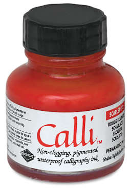 Daler-Rowney Calli Calligraphy Inks - Front of 1 oz bottle of Scarlet Ink 