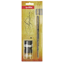 Speedball Signature Series Calligraphy Sets - Front of package of Black and Gold Ink Set
