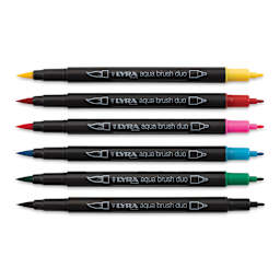 Lyra Aqua Brush Duo Markers - Components of 6 pc set shown horizontally with dual caps off