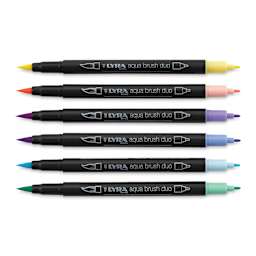 Lyra Aqua Brush Duo Markers - Pastel Colors, Set of 6 (markers with caps off)