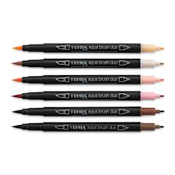Lyra Aqua Brush Duo Markers - Skin Colors, Set of 6 (markers with caps off)