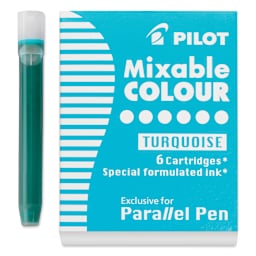 Pilot Parallel Pen Mixable Colour Ink Refills - Turquoise, single cartridge next to packaging