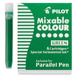 Pilot Parallel Pen Mixable Colour Ink Refills - Green, single cartridge next to packaging