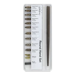 Manuscript Nib Sets - Front view of Roman Round Hand Nib set in packaging showing components