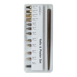 Manuscript Nib Sets - Front view of Italic Nib set in packaging showing components