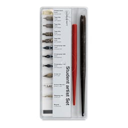 Manuscript Nib Sets - Front view of Student Artist Nib set in packaging showing components