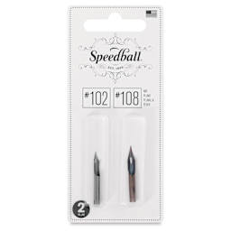 Speedball Hunt Crowquill Pen Nibs - #102 Crowquill and #108 Litho Hawk Quill, front of package