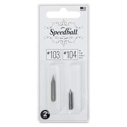 Speedball Hunt Fine Point Pen Nib - #103 Mapping Round Pointed and #104 Finest Drawing, front of pack