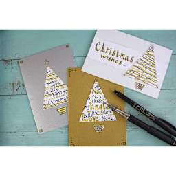 Manuscript CalliCreative Italic Marker - Gold and Silver markers over Christmas themed cards