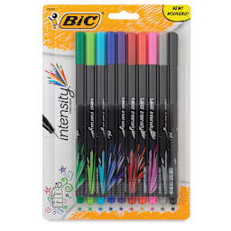 Bic Intensity Fineliner Marker Pen Sets - Front of blister package of 10 pc Assorted Colors Pen set
