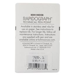 Koh-I-Noor Rapidograph Pen Replacement Point - 1, 0.50 mm Tip back of package