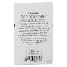 Koh-I-Noor Rapidograph Pen Replacement Point - 2, 0.60 mm Tip back of package