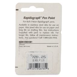 Koh-I-Noor Rapidograph Pen Replacement Point - 2.5, 0.70 mm Tip back of package