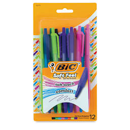 Bic Soft Feel Retractable Ball Point Pens - Front of blister package of set of 12