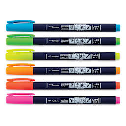 Tombow Fudenosuke Brush Pens - Set of 6, Neon Colors (markers with caps on)