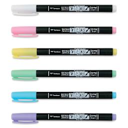 Tombow Fudenosuke Brush Pens - Set of 6, Pastel Colors (markers with caps on)