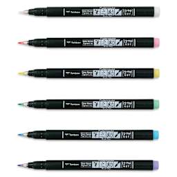 Tombow Fudenosuke Brush Pens - Set of 6, Pastel Colors (markers with caps off)