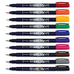 Tombow Fudenosuke Brush Pens - Set of 10, Assorted Colors, Full view of brushes