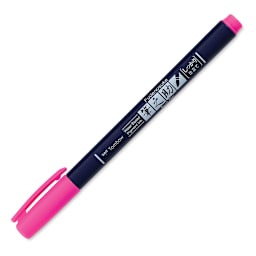 Tombow Fudenosuke Brush Pen - Pink Neon, Hard Tip with cap on