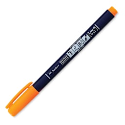 Tombow Fudenosuke Brush Pen - Orange Neon, Hard Tip with cap on