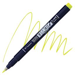 Tombow Fudenosuke Brush Pen - Yellow Neon, Hard Tip pen and swatch