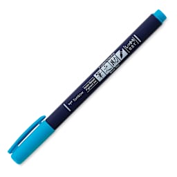 Tombow Fudenosuke Brush Pen - Blue Neon, Hard Tip with cap on