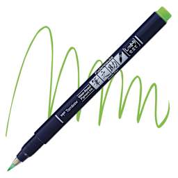 Tombow Fudenosuke Brush Pen - Green Neon, Hard Tip pen and swatch