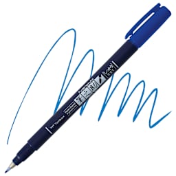 Tombow Fudenosuke Brush Pen - Blue, Hard Tip pen and swatch