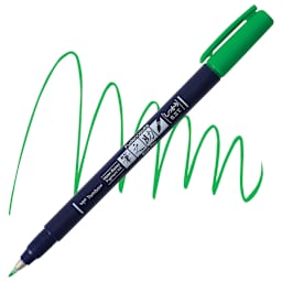 Tombow Fudenosuke Brush Pen - Green, Hard Tip pen and swatch