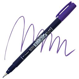 Tombow Fudenosuke Brush Pen - Purple, Hard Tip pen and swatch