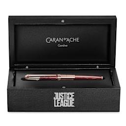 Caran d'Ache Justice League Fountain Pens - front view of Wonder Woman package, shown open