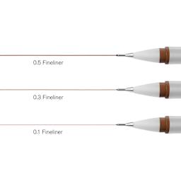 Winsor & Newton Fineliner - Sepia, Set of 3, close-up of the nib sizes