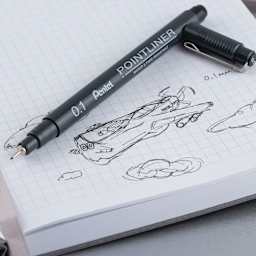 Pentel Arts Pointliner Pen - Black, 0.1 mm (being used to draw an airplane)