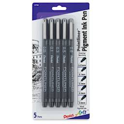Pentel Arts Pointliner Pen Set - Front of blister package of 5 pc Set