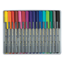 Edding 55 Fineliner Pens - Components of Set of 16 pens shown in storage tray