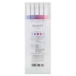 Uni Emott Fineliner Sets - Front of package of Set of 5 Floral Colors (back of package)